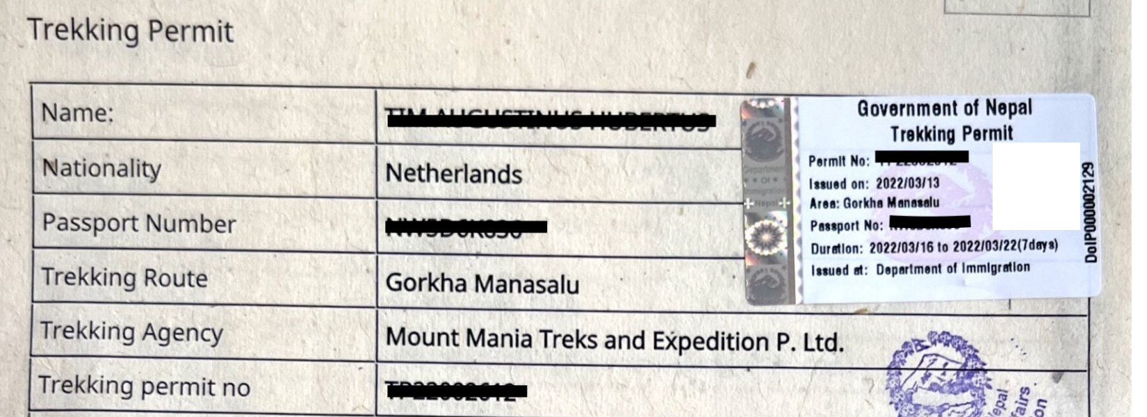 manaslu trek permit